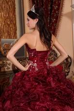 Basque Burgundy Quinceanera Dresses With Ruffled Flowers