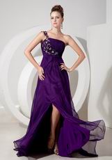 Discount One Shoulder Indigo Evening Dress Front Split