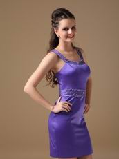Blue Violet Column Straps Mini-length Short Prom Dress