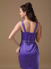 Blue Violet Column Straps Mini-length Short Prom Dress