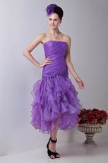 Sweetheart Tea Length Purple Organza Women Evening Dress