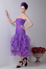 Sweetheart Tea Length Purple Organza Women Evening Dress