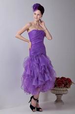 Sweetheart Tea Length Purple Organza Women Evening Dress