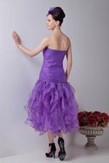 Sweetheart Tea Length Purple Organza Women Evening Dress