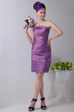 Simple Ruched Sheath Plum Taffeta Short Prom Dress Online