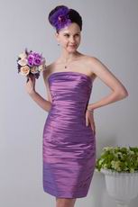 Simple Ruched Sheath Plum Taffeta Short Prom Dress Online