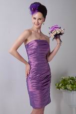 Simple Ruched Sheath Plum Taffeta Short Prom Dress Online