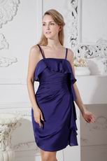 Spaghetti Straps Navy Blue Chiffon Mini Evening Dress