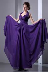 Halter Sweetheart Indigo Chiffon Long A-line Prom Dress By Designer