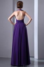 Halter Sweetheart Indigo Chiffon Long A-line Prom Dress By Designer