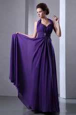 Halter Sweetheart Indigo Chiffon Long A-line Prom Dress By Designer