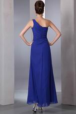 One Shoulder Floor Length Front Split Skirt Cobalt Blue Prom Dress