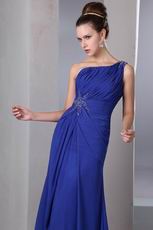 One Shoulder Floor Length Front Split Skirt Cobalt Blue Prom Dress