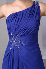 One Shoulder Floor Length Front Split Skirt Cobalt Blue Prom Dress