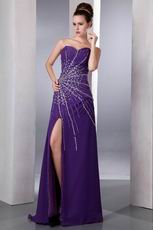 Sexy Beading Emberllish Eggplant Long Split Skirt Prom Dress