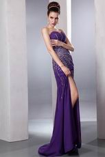 Sexy Beading Emberllish Eggplant Long Split Skirt Prom Dress