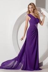 One Shoulder Panel Purple Chiffon With Split Prom Dresses Beautiful