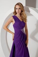 One Shoulder Panel Purple Chiffon With Split Prom Dresses Beautiful