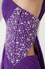 One Shoulder Panel Purple Chiffon With Split Prom Dresses Beautiful