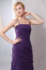 Spaghetti Straps Cross Back Sheath Layers Eggplant Prom Dress