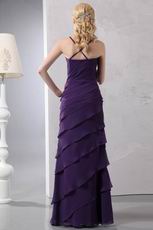 Spaghetti Straps Cross Back Sheath Layers Eggplant Prom Dress