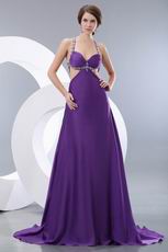 Affordable Crystals Exposed Backless Purple Evening Dress