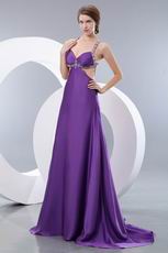 Affordable Crystals Exposed Backless Purple Evening Dress