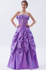 Cheap Strapless Blue Violet Taffeta Prom Dress With Embroidery