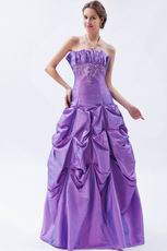 Cheap Strapless Blue Violet Taffeta Prom Dress With Embroidery