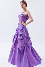 Cheap Strapless Blue Violet Taffeta Prom Dress With Embroidery