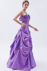 Cheap Strapless Blue Violet Taffeta Prom Dress With Embroidery