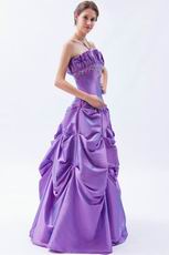 Cheap Strapless Blue Violet Taffeta Prom Dress With Embroidery