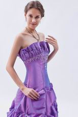 Cheap Strapless Blue Violet Taffeta Prom Dress With Embroidery