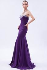 Affordable Sweetheart Crystals Mermaid Purple Chiffon Prom Dress