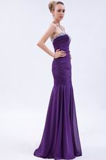 Affordable Sweetheart Crystals Mermaid Purple Chiffon Prom Dress