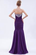 Affordable Sweetheart Crystals Mermaid Purple Chiffon Prom Dress