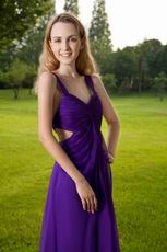 Elegant Straps Cross Back Purple Prom Dress With Split