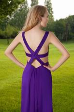 Elegant Straps Cross Back Purple Prom Dress With Split