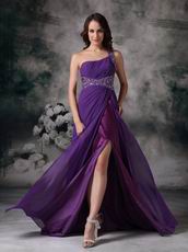 Purple One Shoulder Side Split Sexy Evening Dress For Cheap