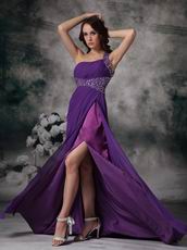 Purple One Shoulder Side Split Sexy Evening Dress For Cheap