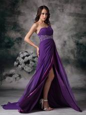 Purple One Shoulder Side Split Sexy Evening Dress For Cheap