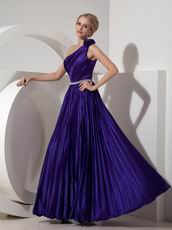 Dark Blue Purple One Shoulder Ankle-length Pleated Prom Dress