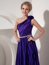 Dark Blue Purple One Shoulder Ankle-length Pleated Prom Dress