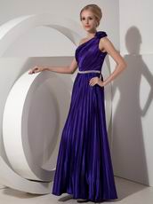 Dark Blue Purple One Shoulder Ankle-length Pleated Prom Dress