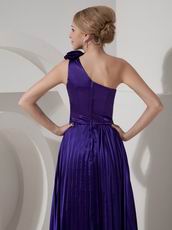 Dark Blue Purple One Shoulder Ankle-length Pleated Prom Dress