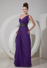 Floor-length Side Cascade Eggplant Purple Chiffon Prom Dress Discount
