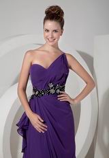 Floor-length Side Cascade Eggplant Purple Chiffon Prom Dress Discount