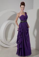 Floor-length Side Cascade Eggplant Purple Chiffon Prom Dress Discount