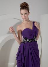 Floor-length Side Cascade Eggplant Purple Chiffon Prom Dress Discount