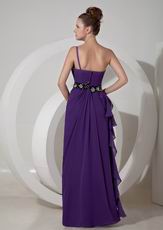 Floor-length Side Cascade Eggplant Purple Chiffon Prom Dress Discount